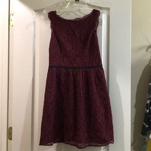 Maroon v back lace dress